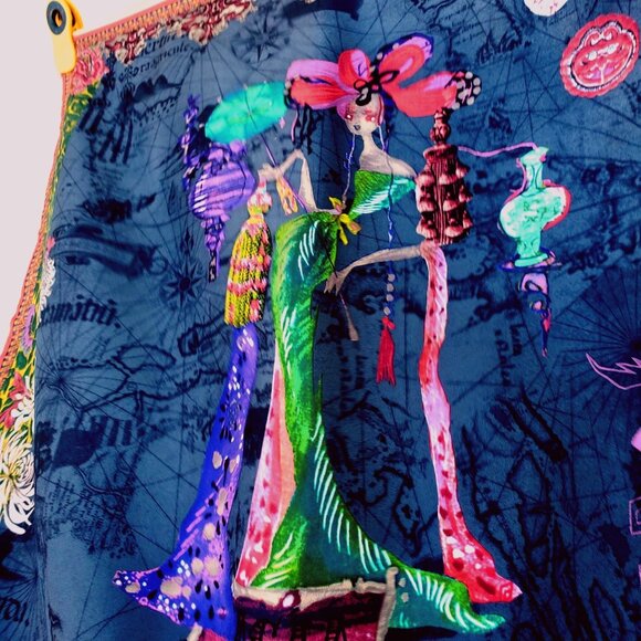 Christian LaCroix Silk Scarf Vintage 80s Asia NWOT Cartes de Voyages Series - Picture 6 of 14